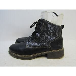 Rieker Womens Size 41 EUR Black Floral Lace Up Zip Ankle Fashion Boots Bootie